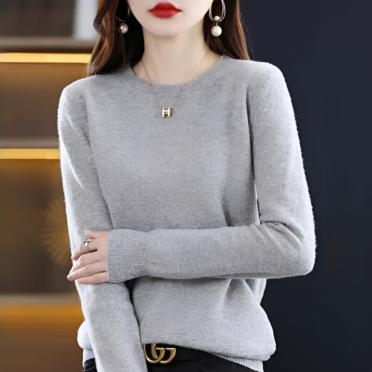 Shynna - Elegantní a měkký svetr s kulatým výstřihem