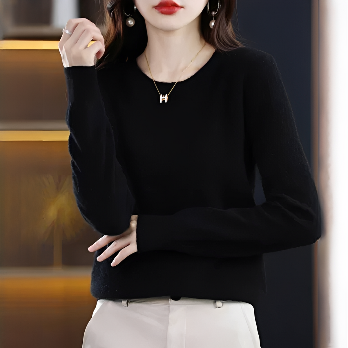 Shynna - Elegantní a měkký svetr s kulatým výstřihem
