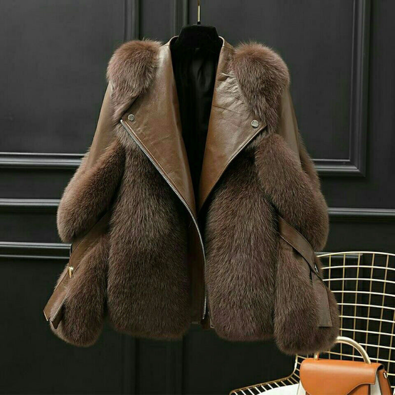 Dámská bunda s oversized límcem a zipem úzký střih