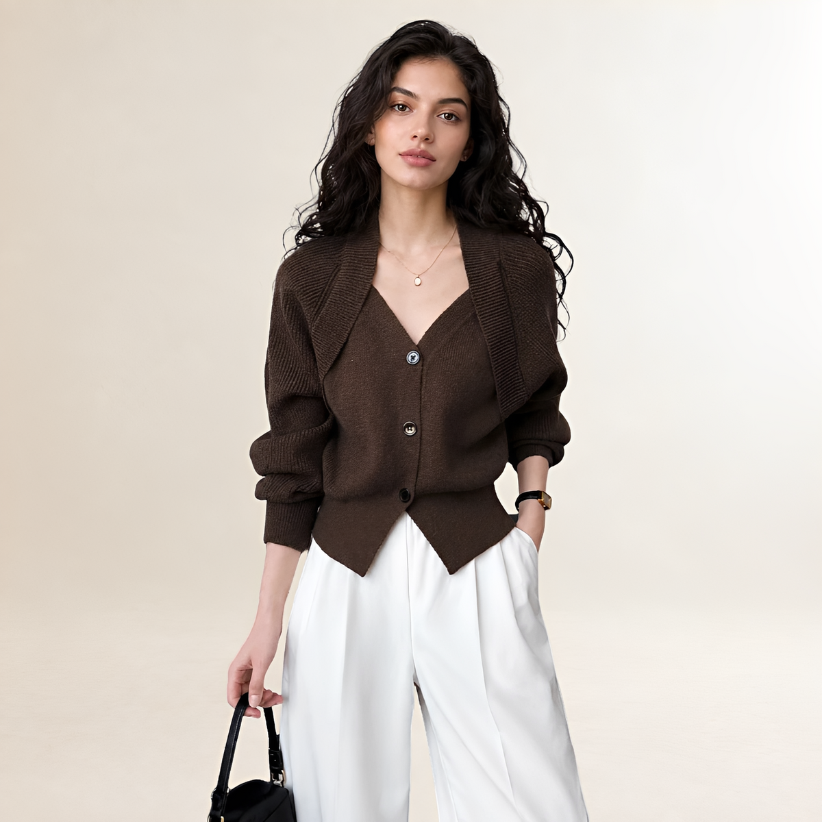 Dámský cardigan s výstřihem do V a knoflíkovou légou dlouhý rukáv regular fit