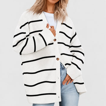 Dámský cardigan s V výstřihem a knoflíkovou légou - oversized střih