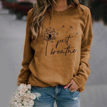 Dámská mikina s potiskem Just Breathe volný střih dlouhé rukávy