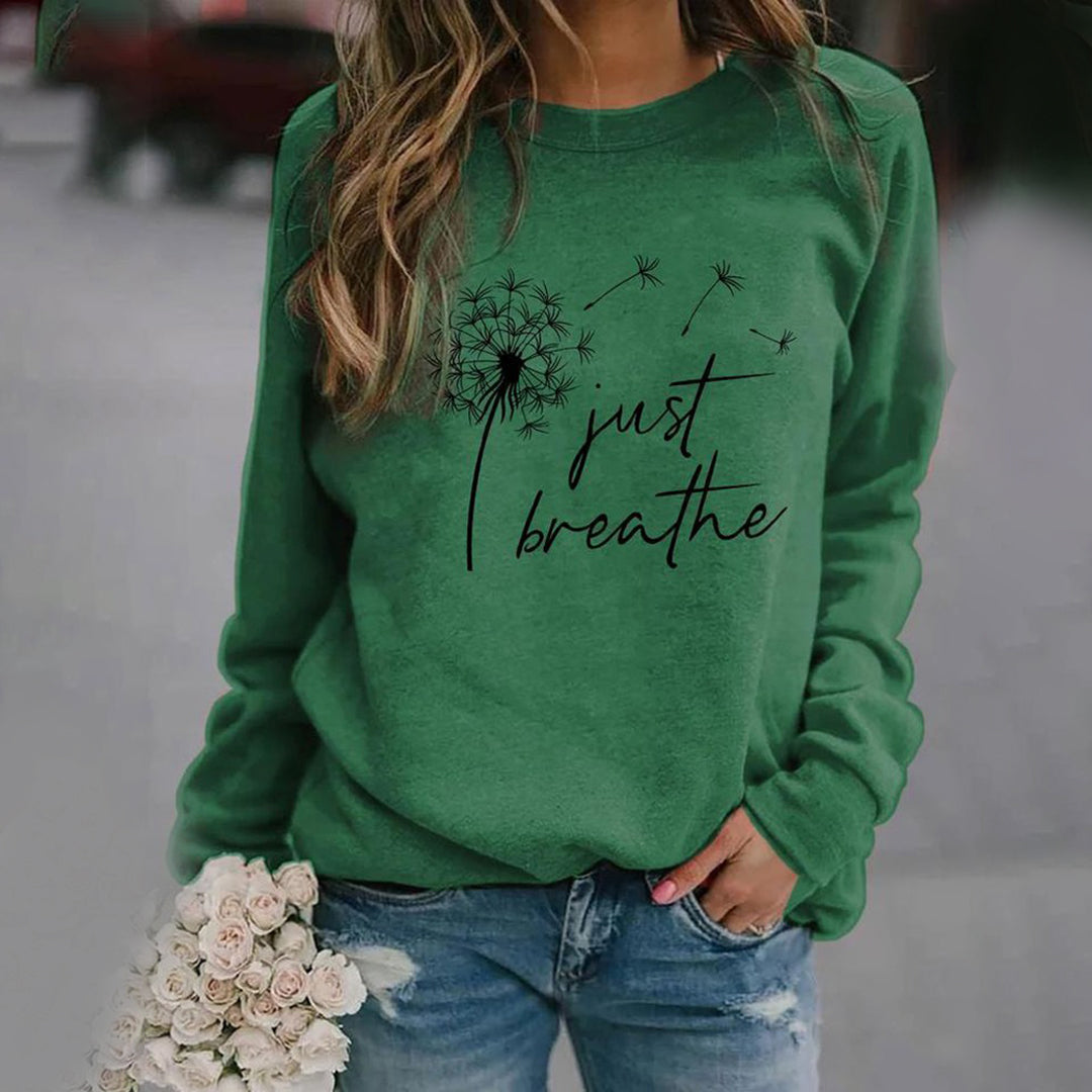 Dámská mikina s potiskem Just Breathe volný střih dlouhé rukávy