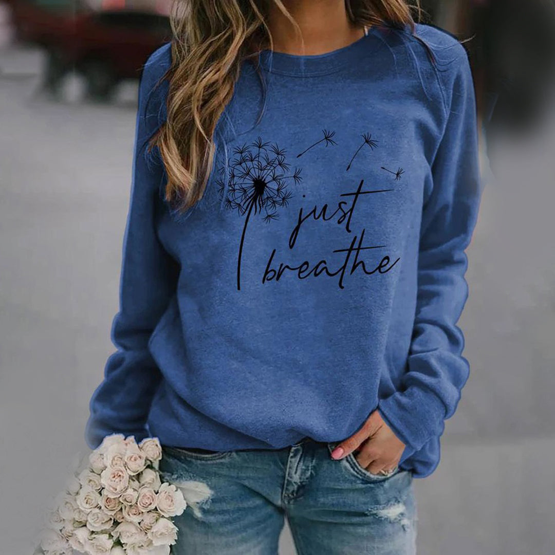 Dámská mikina s potiskem Just Breathe volný střih dlouhé rukávy