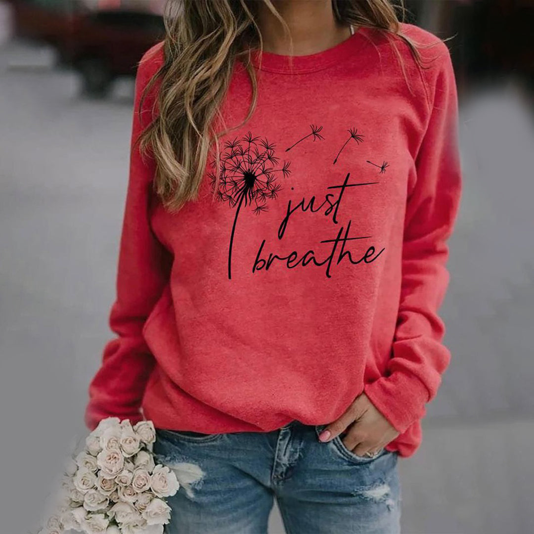 Dámská mikina s potiskem Just Breathe volný střih dlouhé rukávy