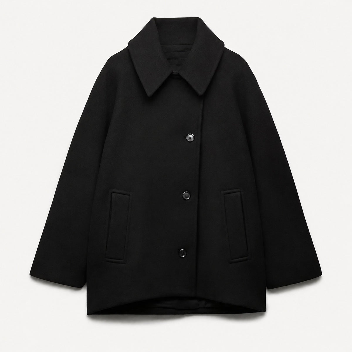 Dámský oversized kabát s klasickým límcem a zapínáním na knoflíky