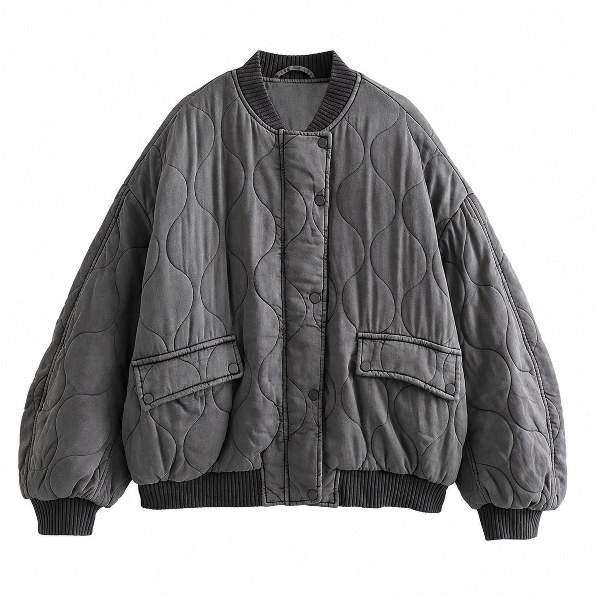 Dámská prošívaná bunda oversized s patentkami a kapsami