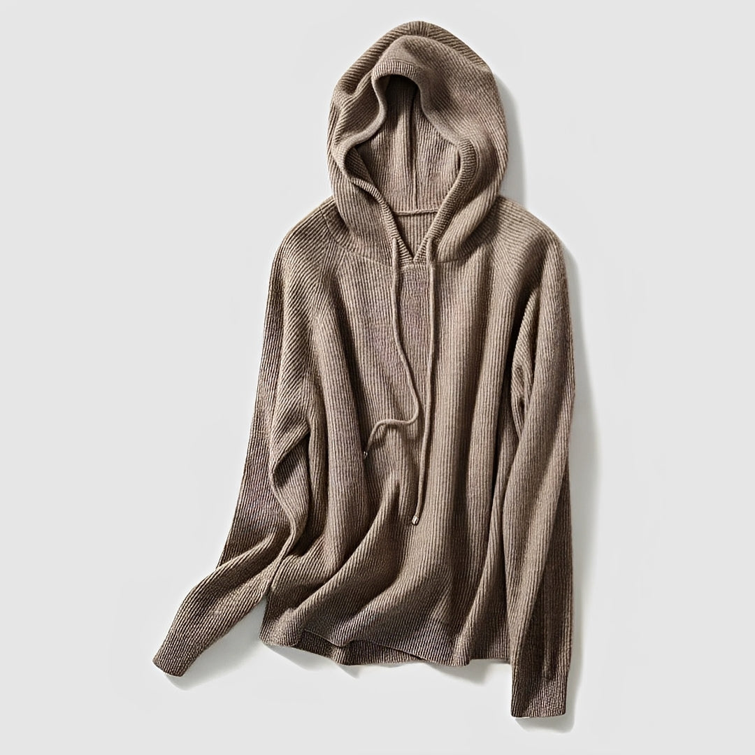 Dámský svetr s kapucí volný střih dlouhý rukáv casual styl