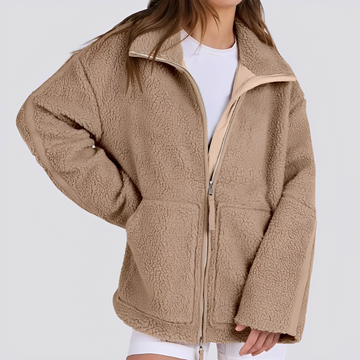 Dámská teddy bunda oversized střih s zipem a kapsami