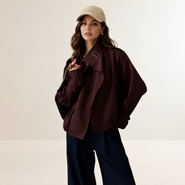 Dámský trench coat oversize s dlouhým rukávem dvojitým zapínáním