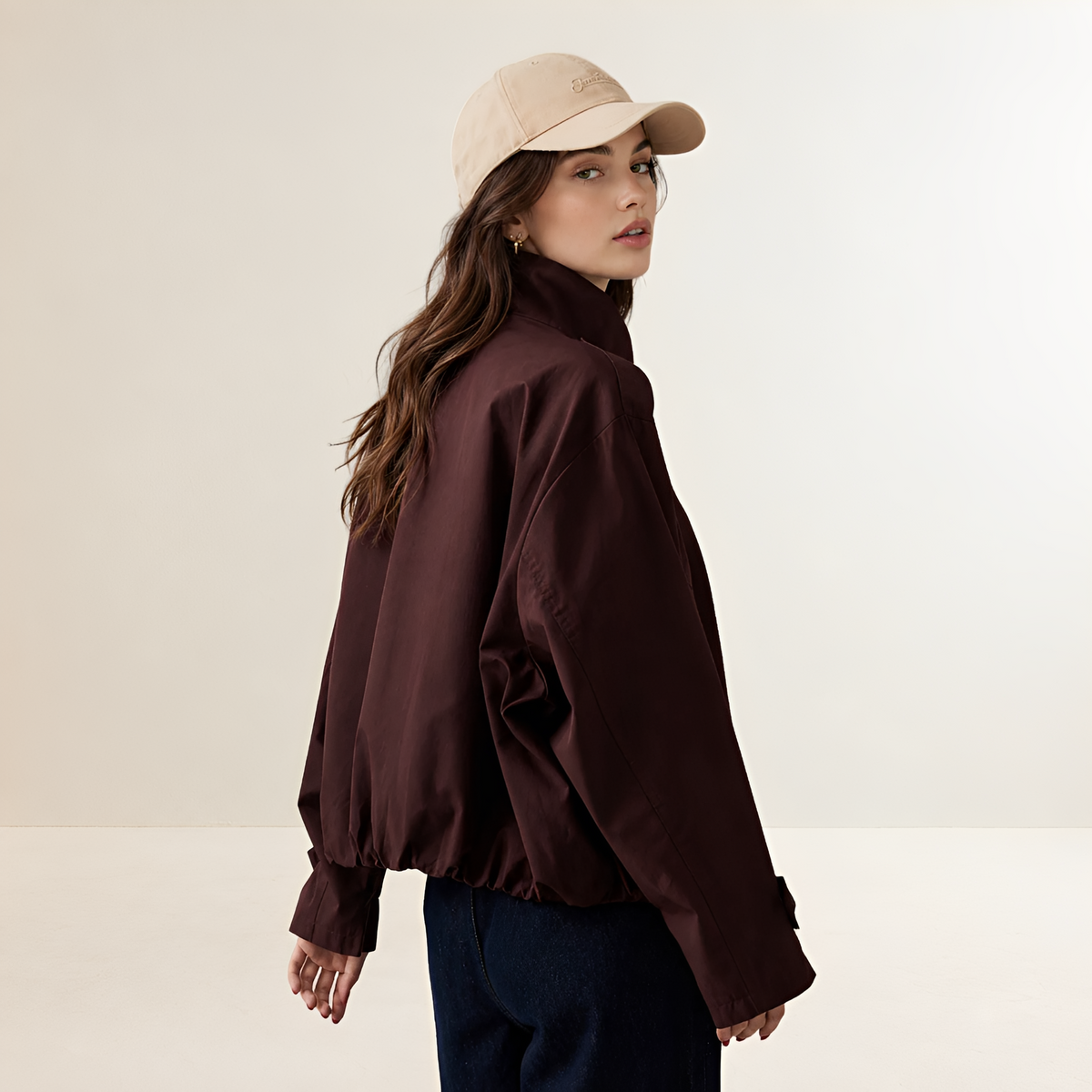 Dámský trench coat oversize s dlouhým rukávem dvojitým zapínáním