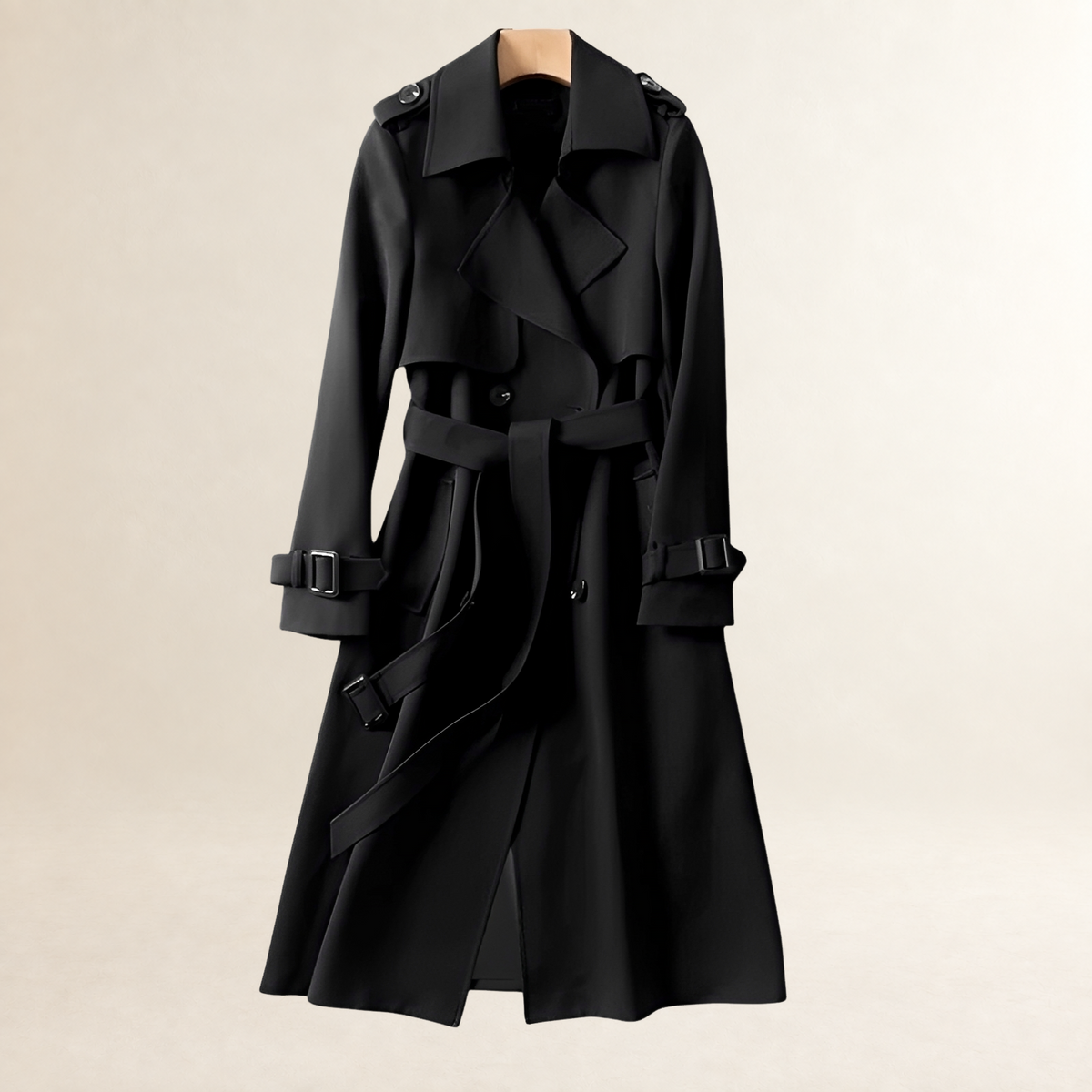 Ženský trench coat s dvojitým zapínáním a opaskem v klasickém střihu