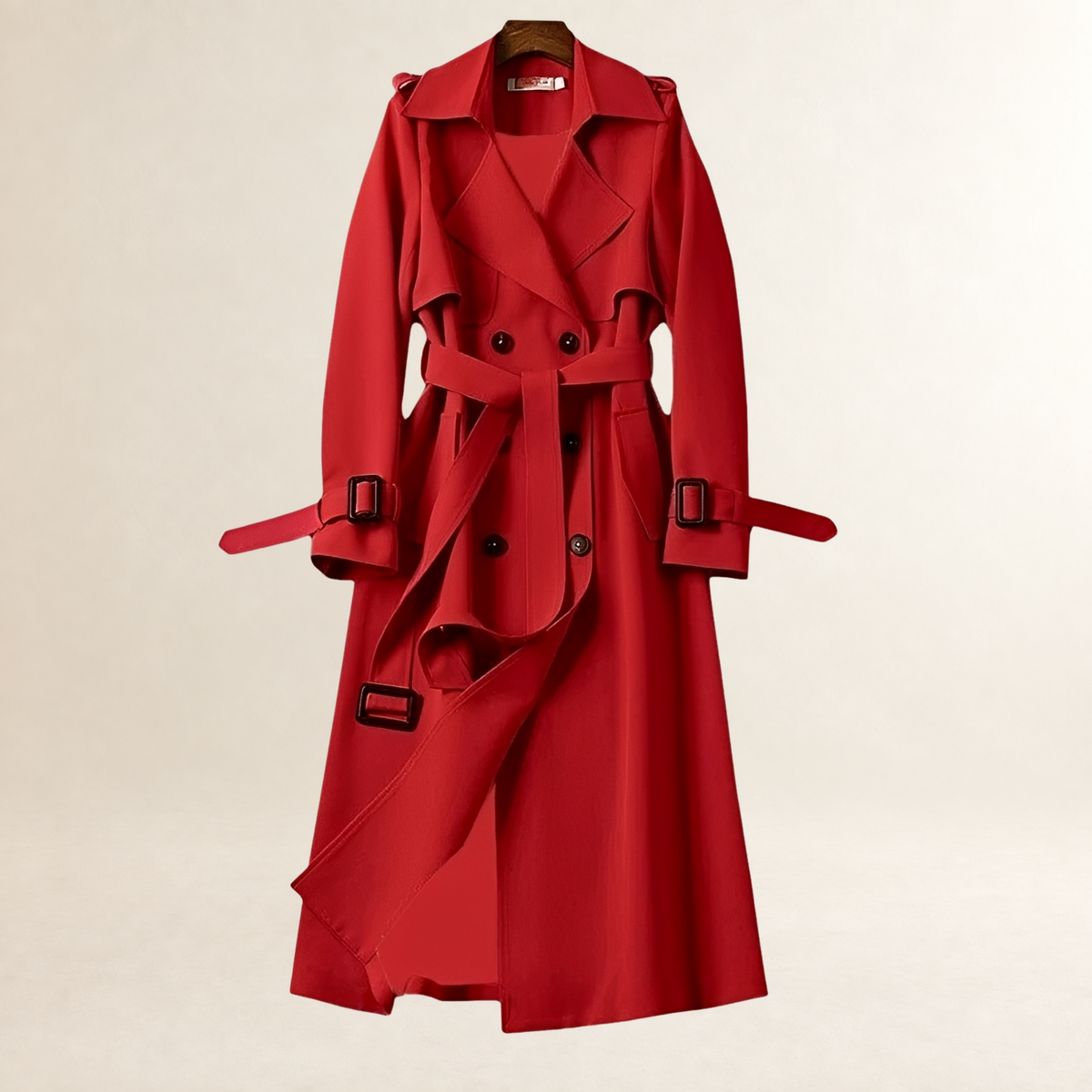Ženský trench coat s dvojitým zapínáním a opaskem v klasickém střihu