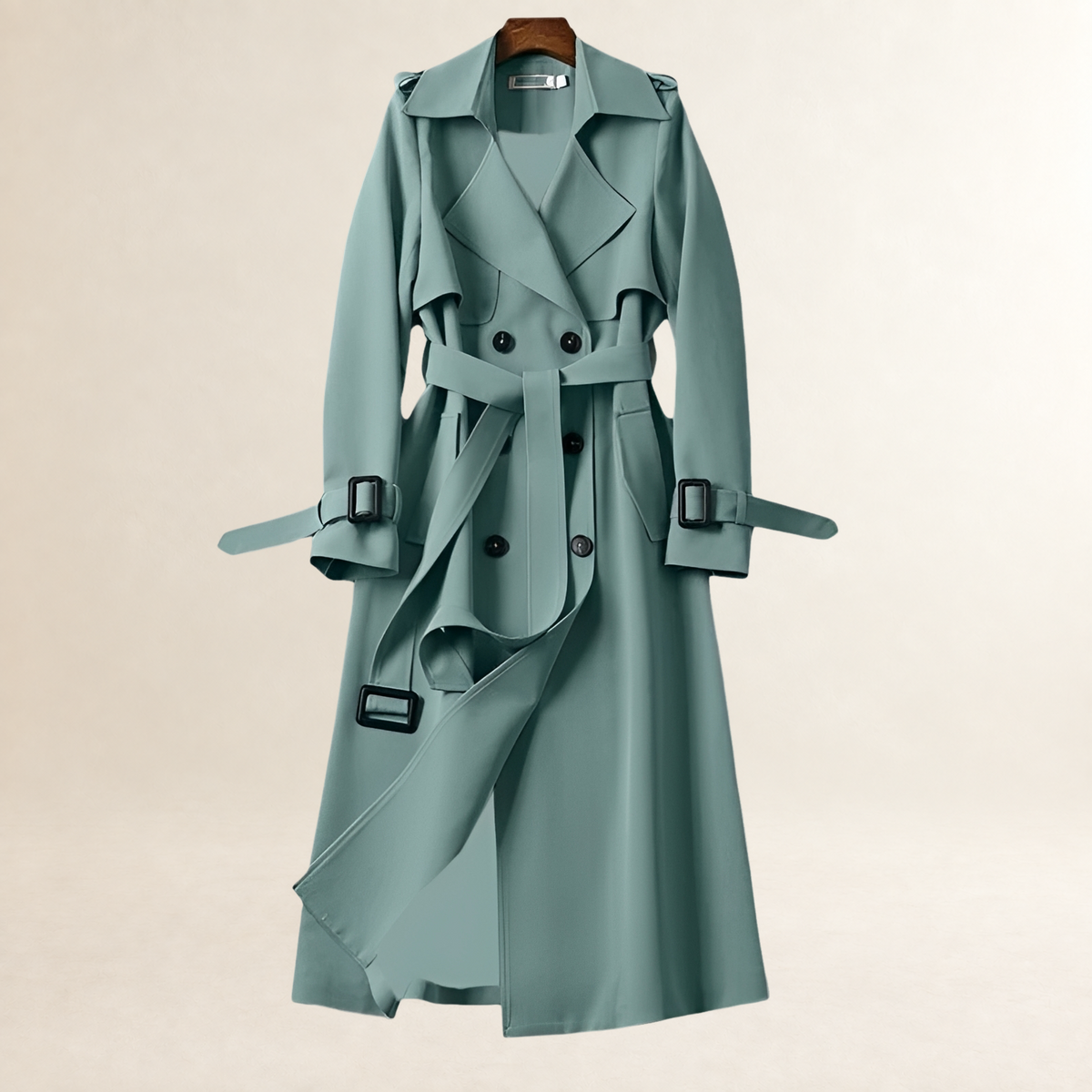 Ženský trench coat s dvojitým zapínáním a opaskem v klasickém střihu