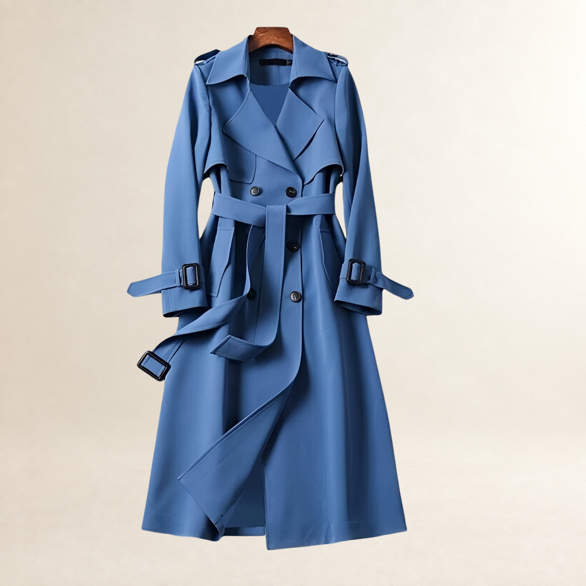 Ženský trench coat s dvojitým zapínáním a opaskem v klasickém střihu