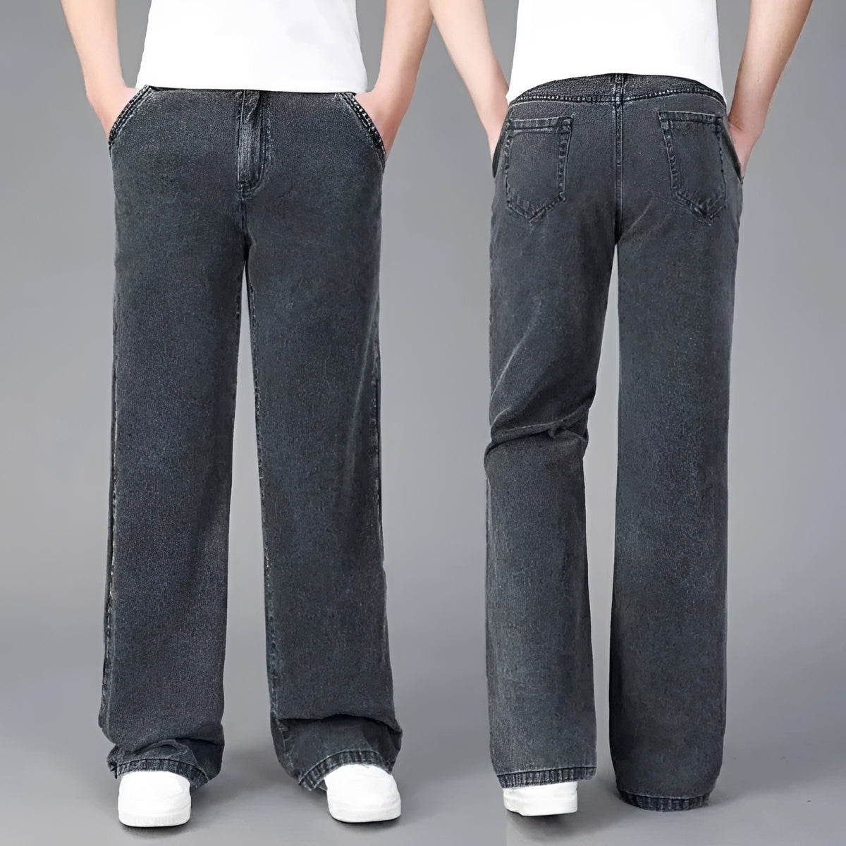 Pánské bootcut džíny s rozšířenou nohavicí a více kapsami - volný střih