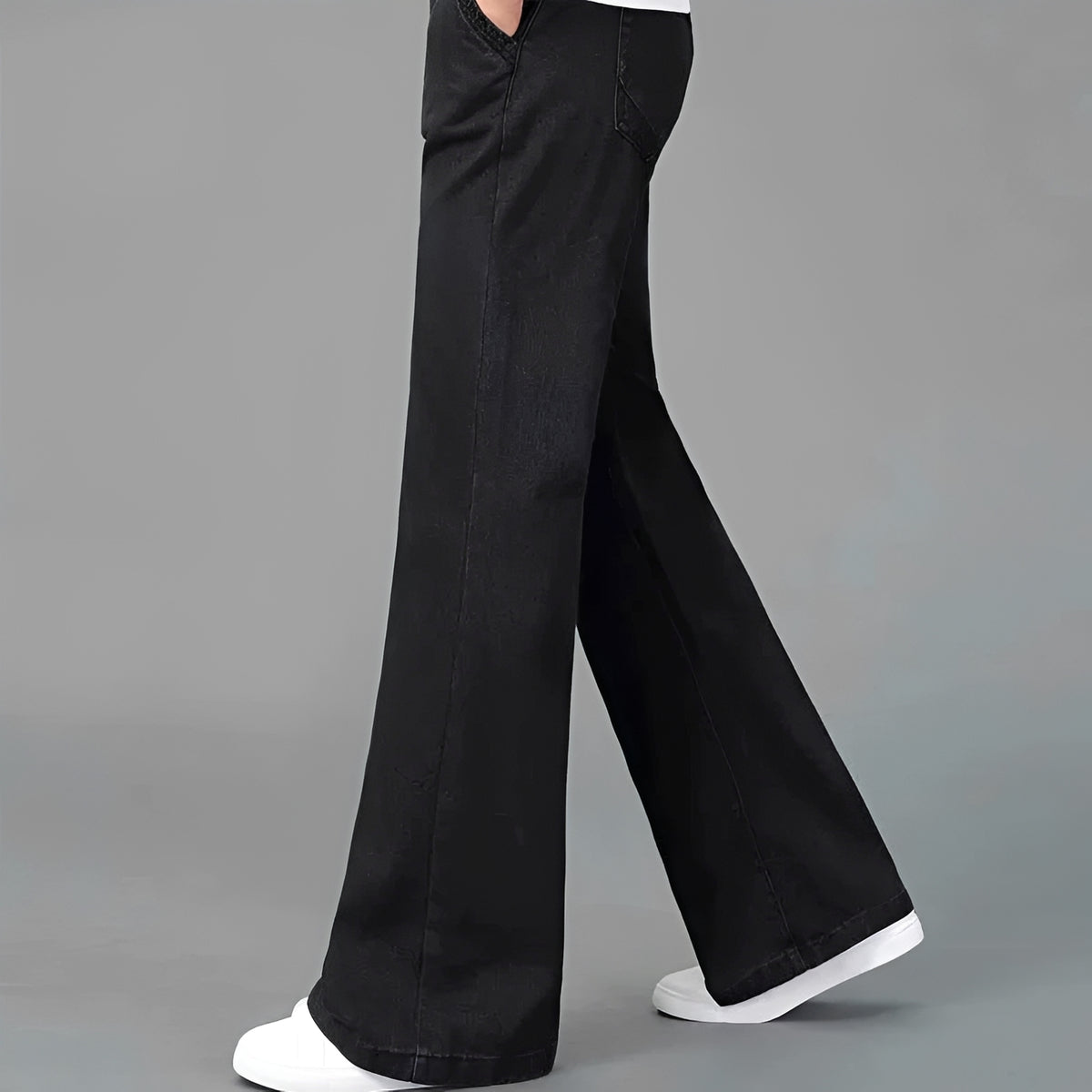 Pánské bootcut džíny s rozšířenou nohavicí a více kapsami - volný střih
