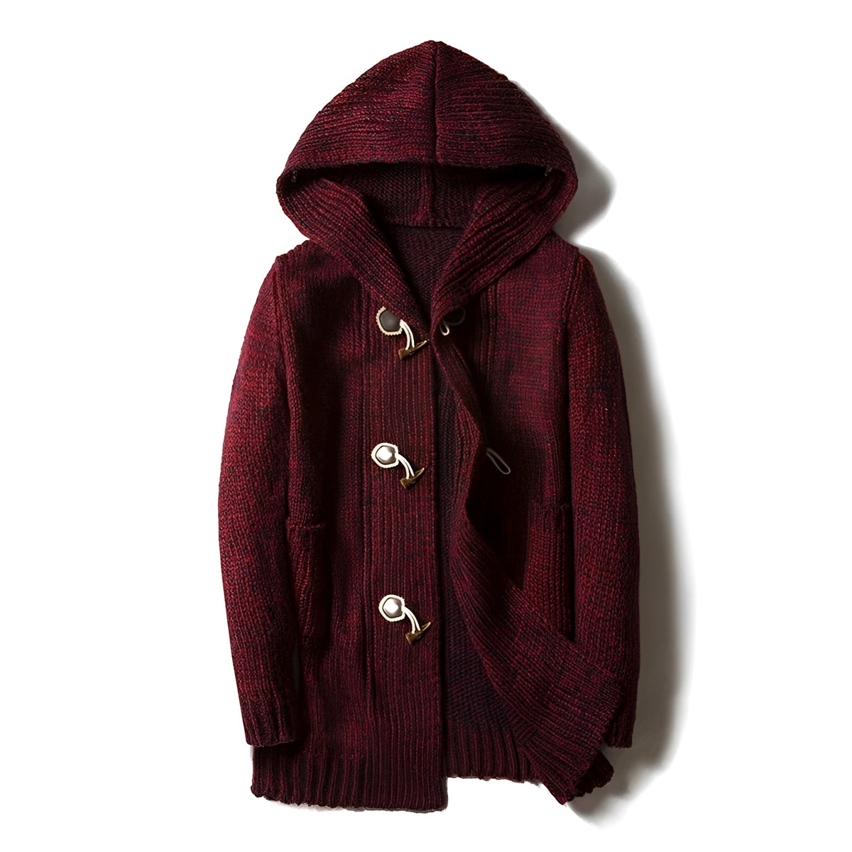 Pánský cardigan s kapucí, zapínáním na knoflíky a bočními kapsami