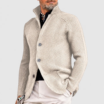 Pánský cardigan s knoflíkem a šálovým límcem - regular střih