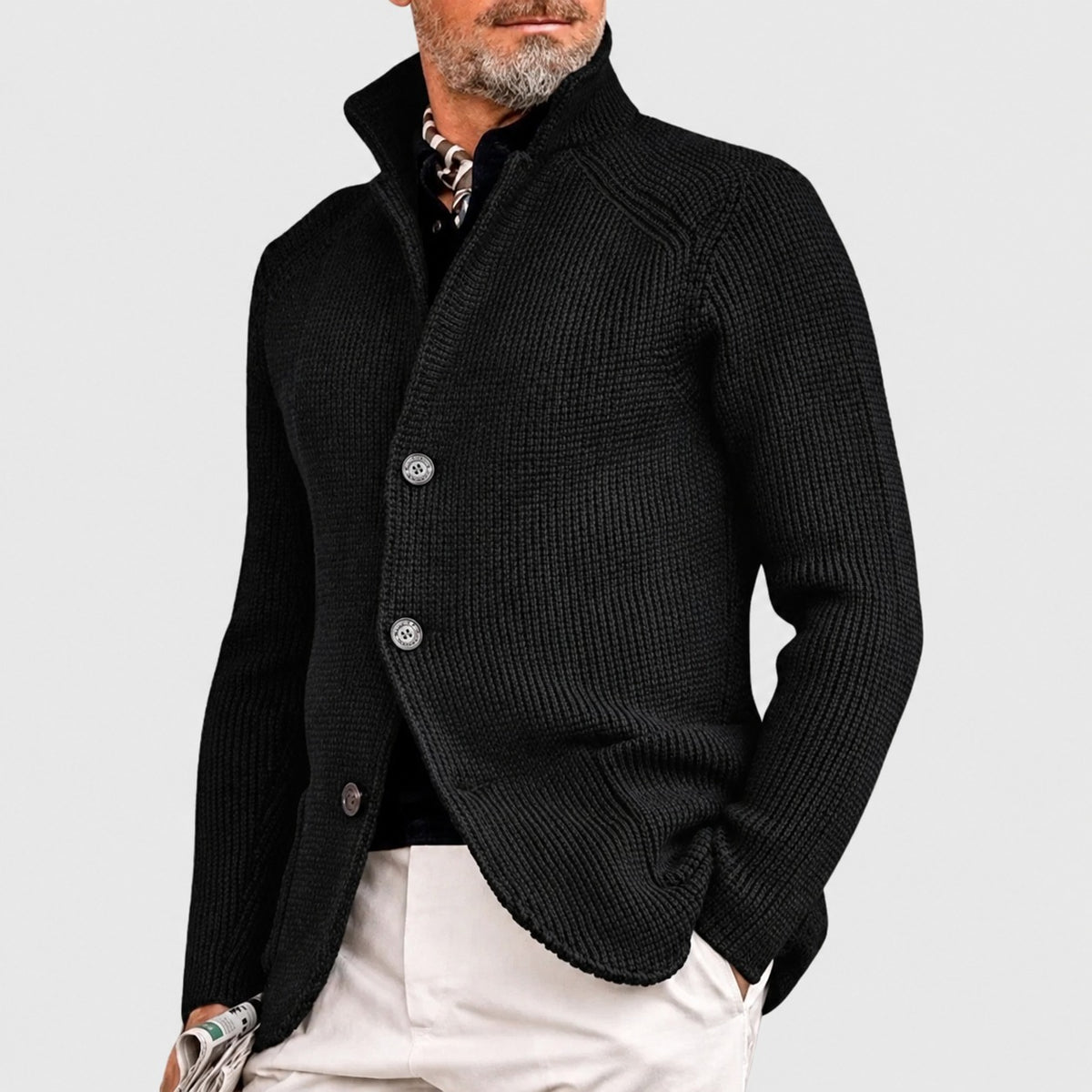 Pánský cardigan s knoflíkem a šálovým límcem - regular střih