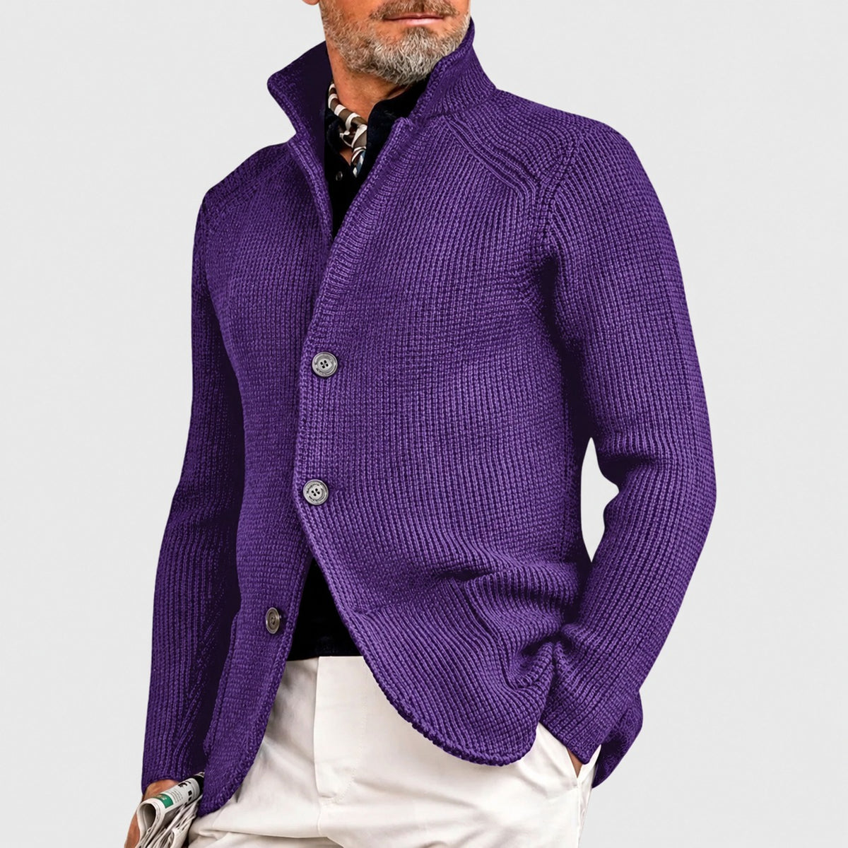 Pánský cardigan s knoflíkem a šálovým límcem - regular střih
