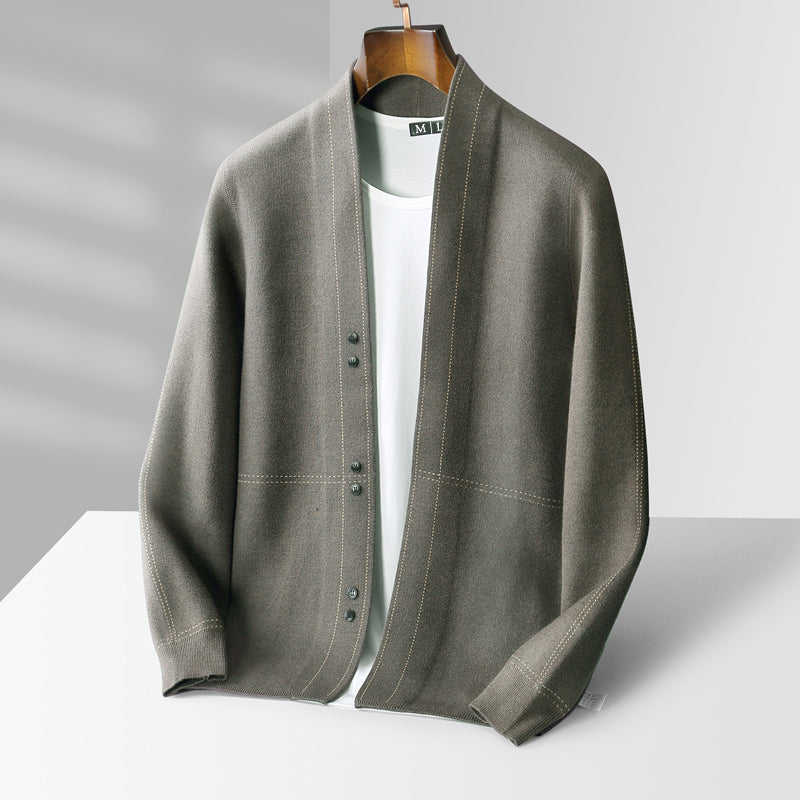 Pánský cardigan s knoflíkovou zapínáním a kontrastními švy - regular fit