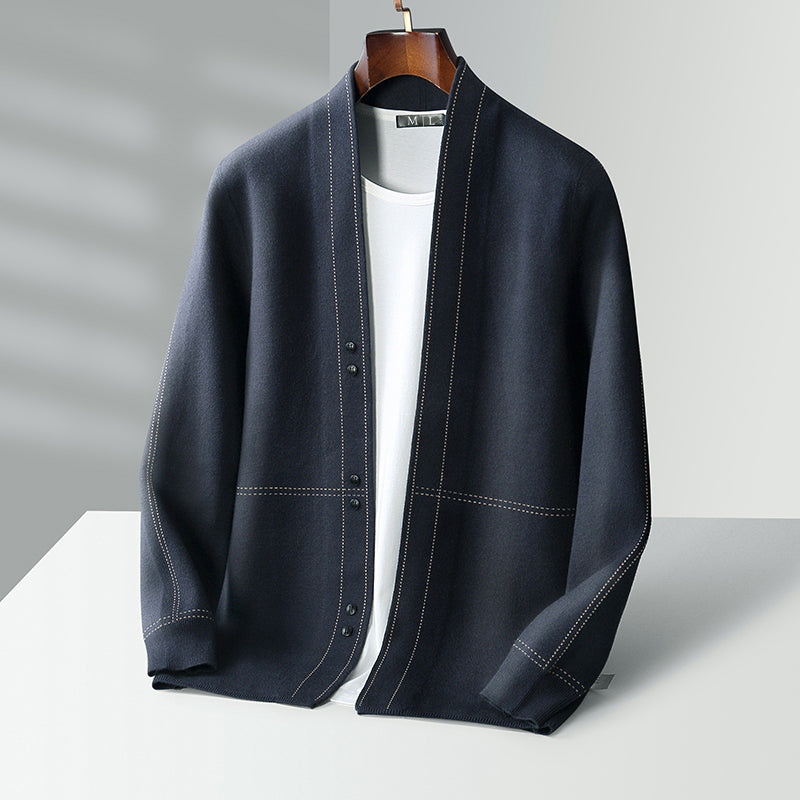 Pánský cardigan s knoflíkovou zapínáním a kontrastními švy - regular fit