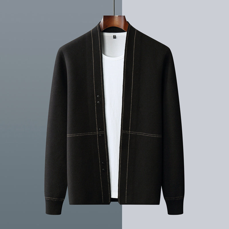 Pánský cardigan s knoflíkovou zapínáním a kontrastními švy - regular fit