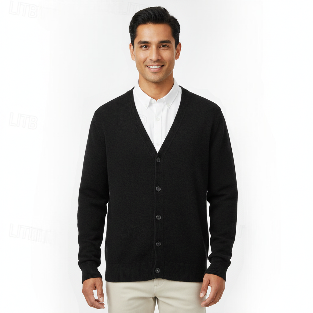 Pánský cardigan s výstřihem do V, knoflíky a pravidelným střihem