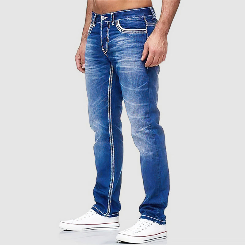 Pánské džíny s rovnými nohavicemi regular fit a pěti kapsami
