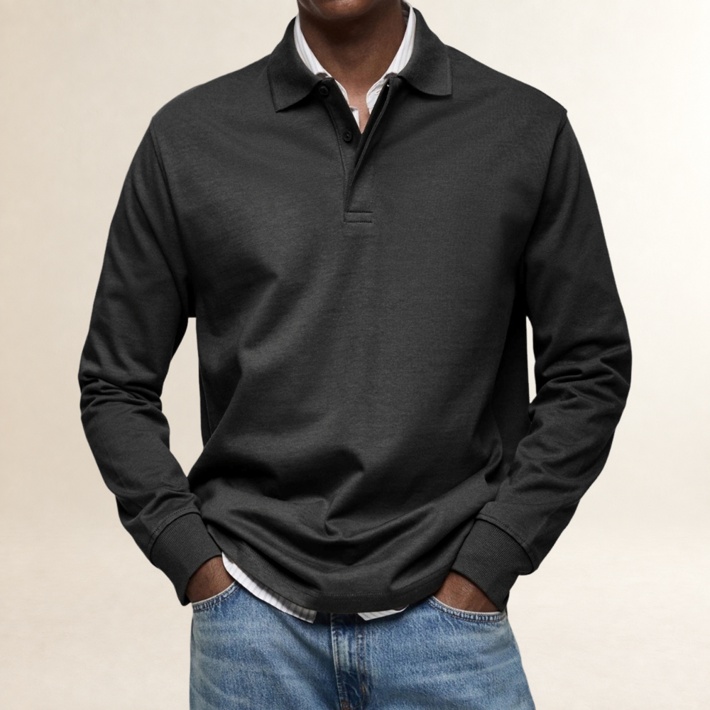 Pánské dlouhý rukáv polo tričko s klasickým střihem a knoflíkovou légou