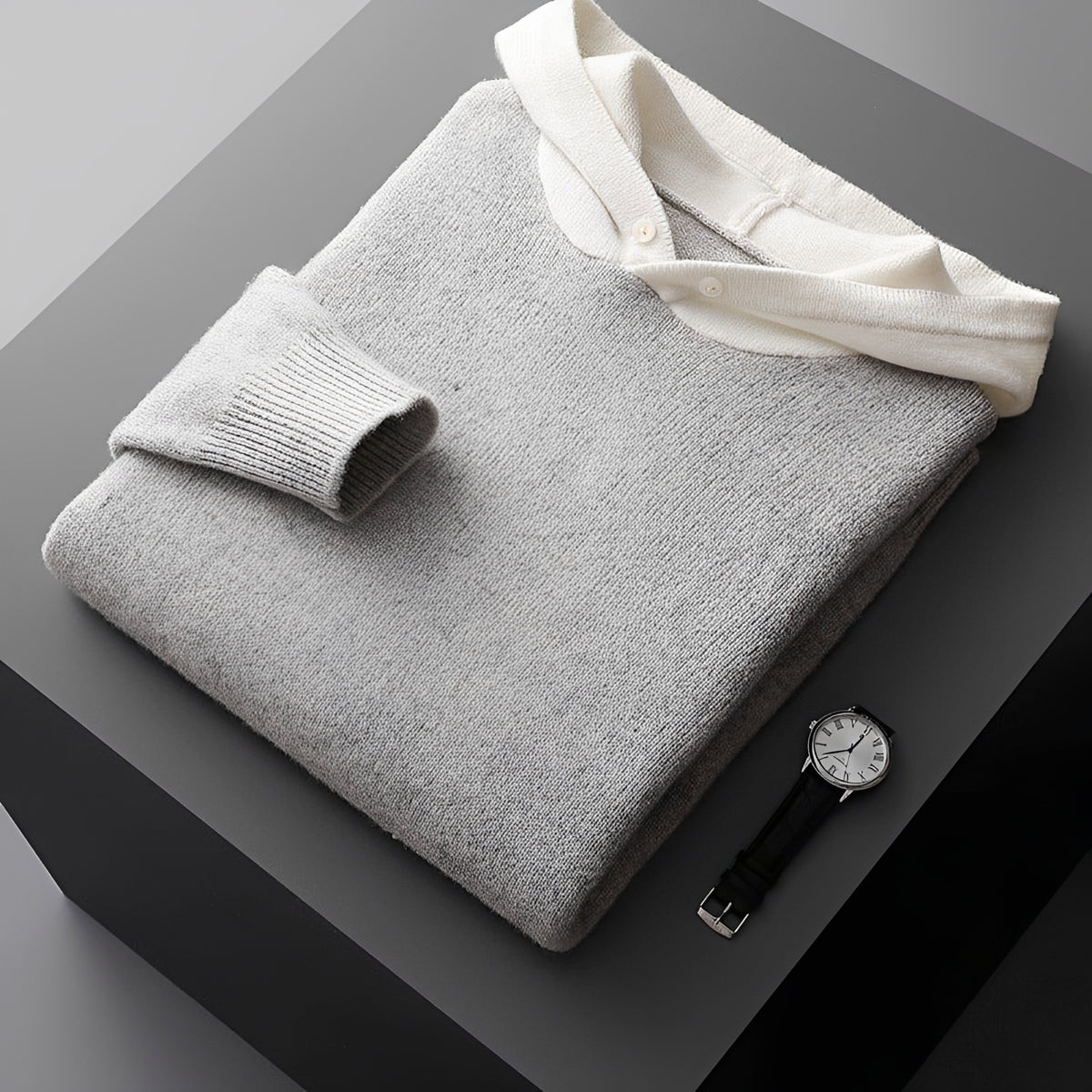 Pánská mikina hoodie s knoflíkovým zapínáním a kontrastním límcem - regular střih