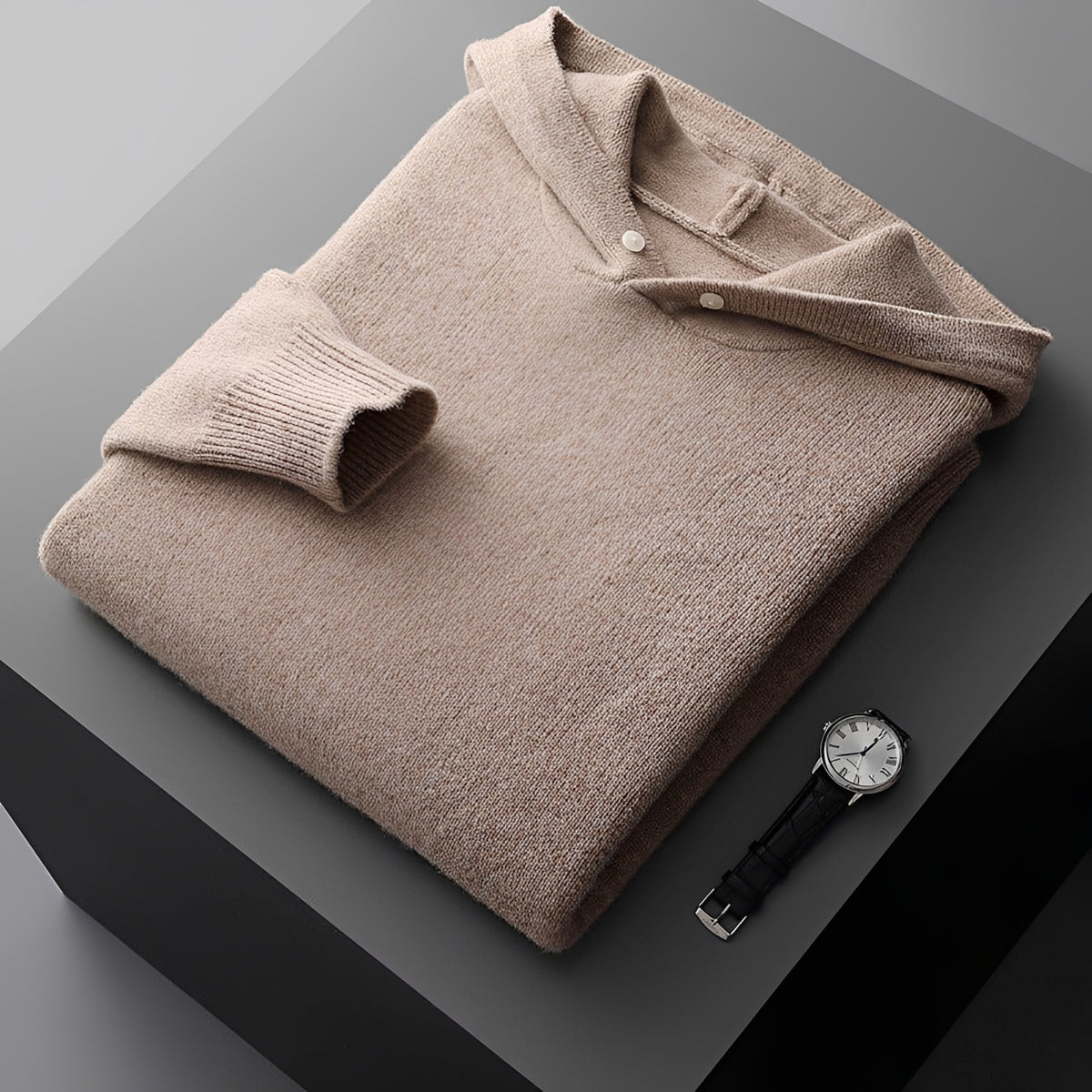 Pánská mikina hoodie s knoflíkovým zapínáním a kontrastním límcem - regular střih