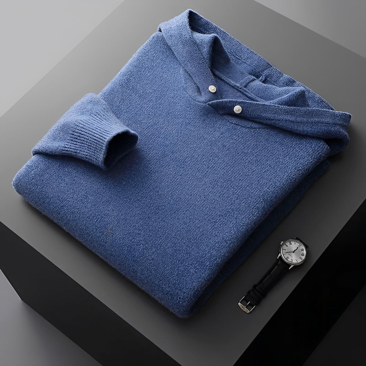 Pánská mikina hoodie s knoflíkovým zapínáním a kontrastním límcem - regular střih