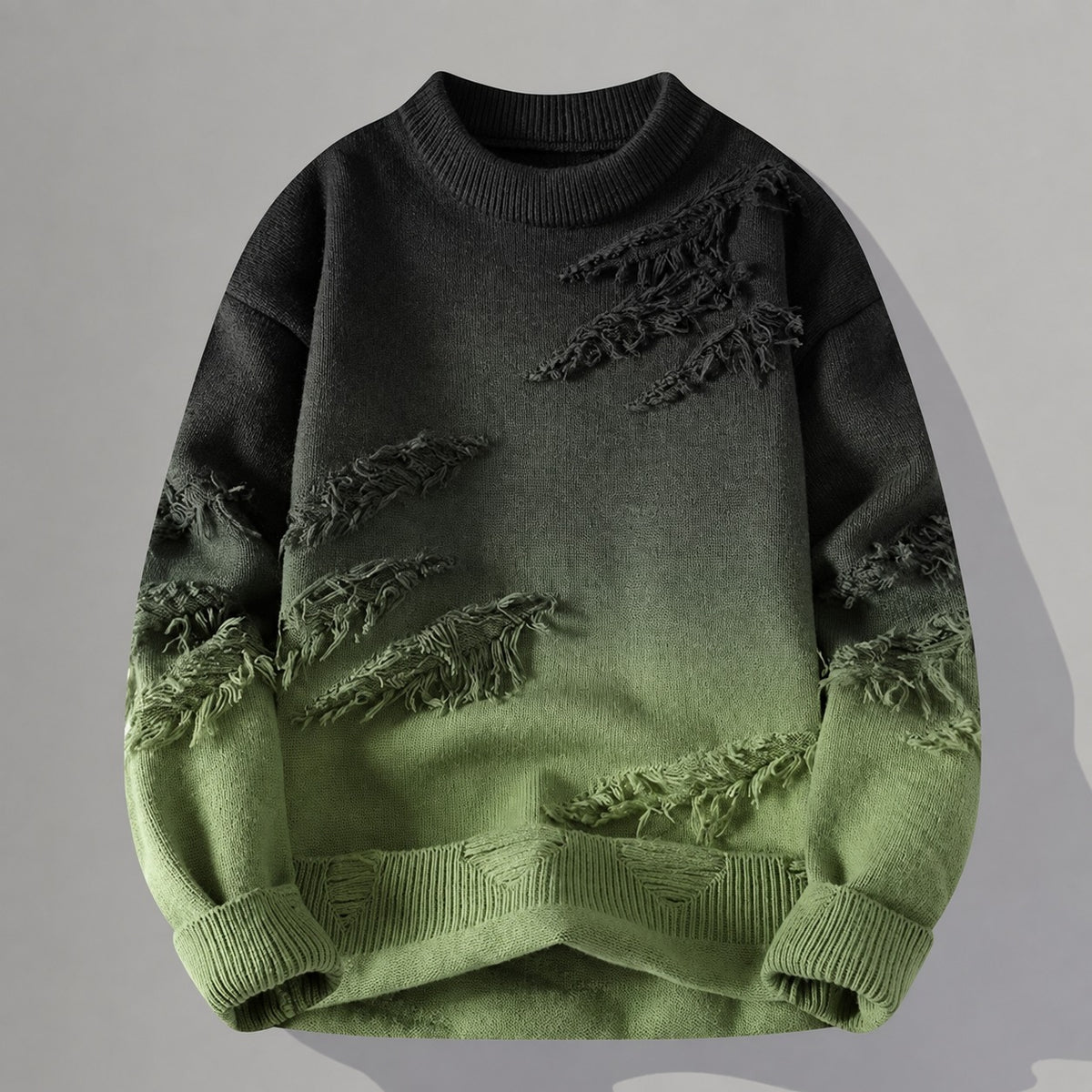 Pánský svetřík s efektem vyblednutí a frayed detaily - volný střih, crew neck