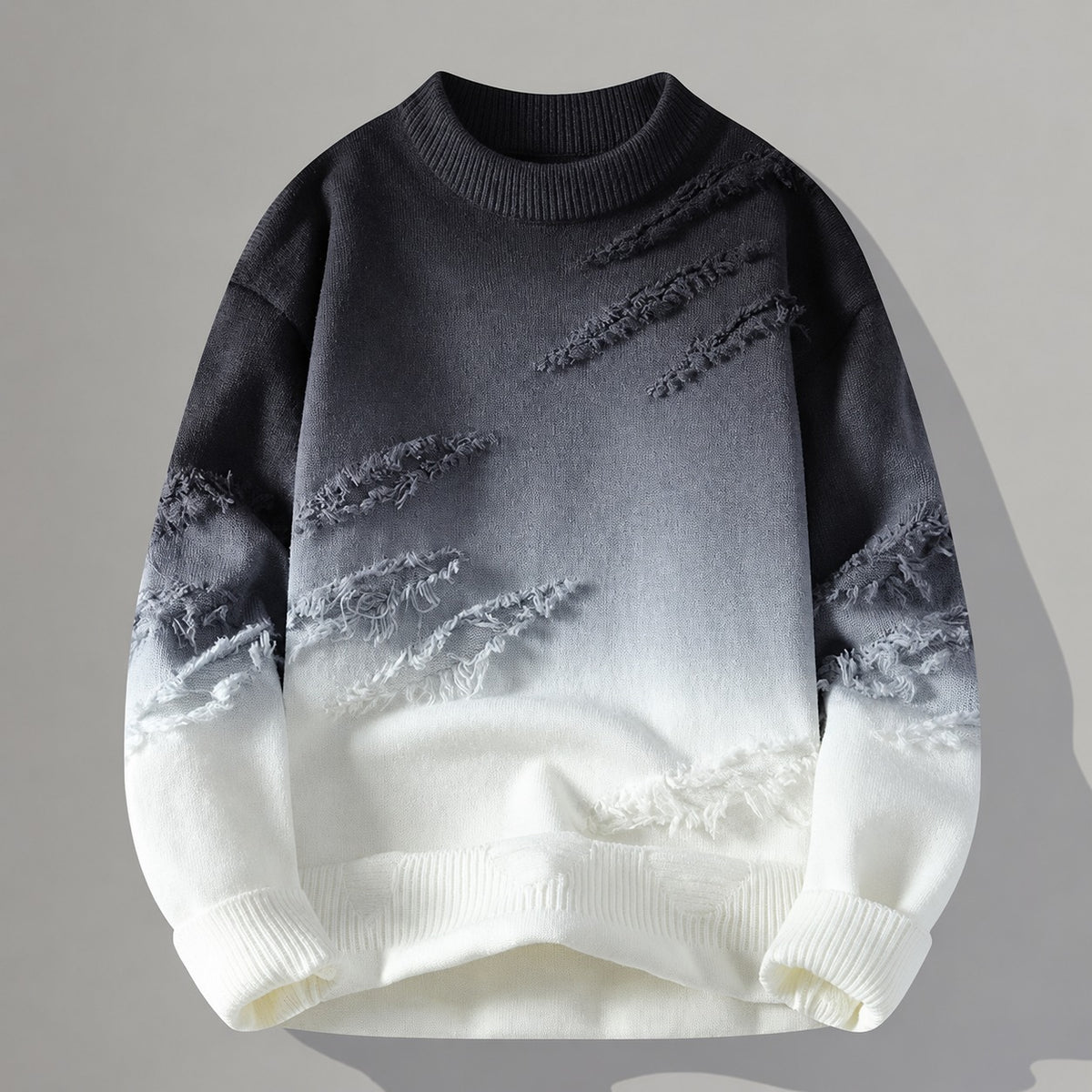 Pánský svetřík s efektem vyblednutí a frayed detaily - volný střih, crew neck