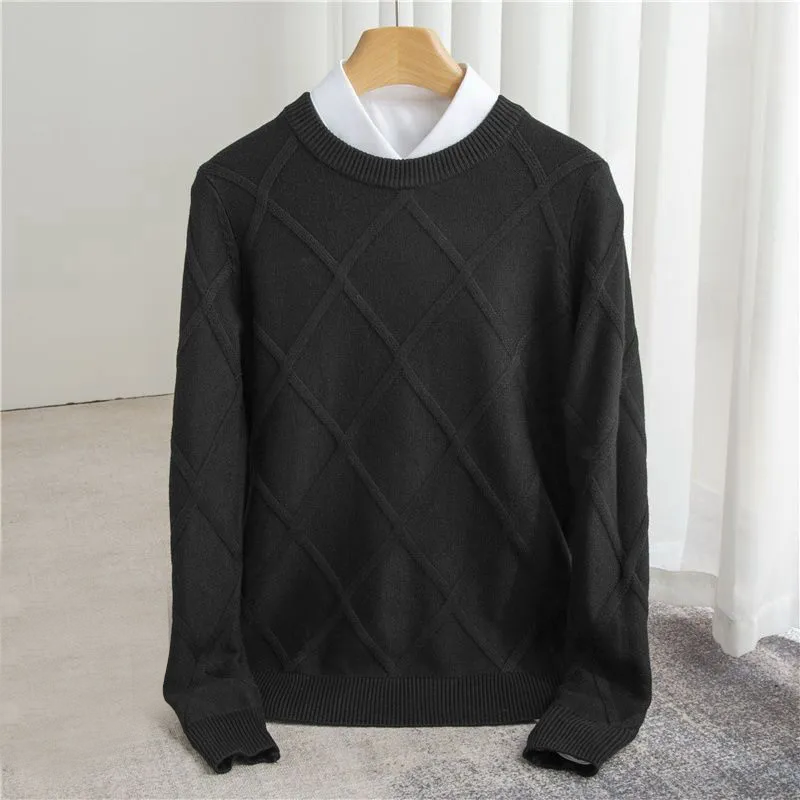 Pánský svetr s kulatým výstřihem a argyle vzorem - regular fit