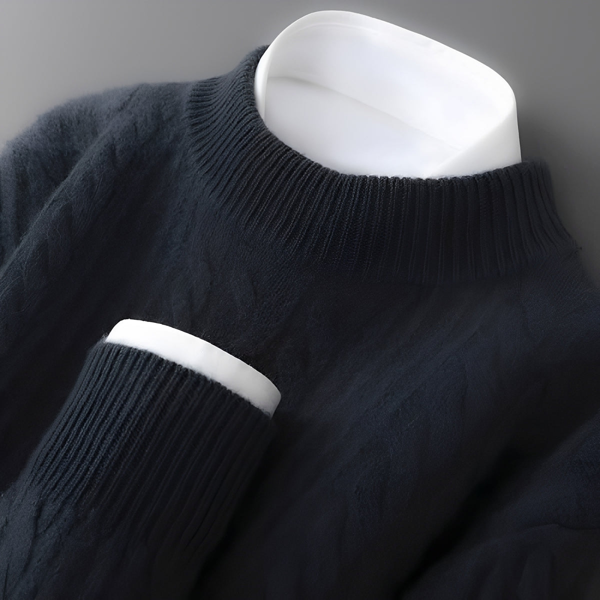 Pánský svetr s kulatým výstřihem - měkký texturovaný design, dlouhé rukávy