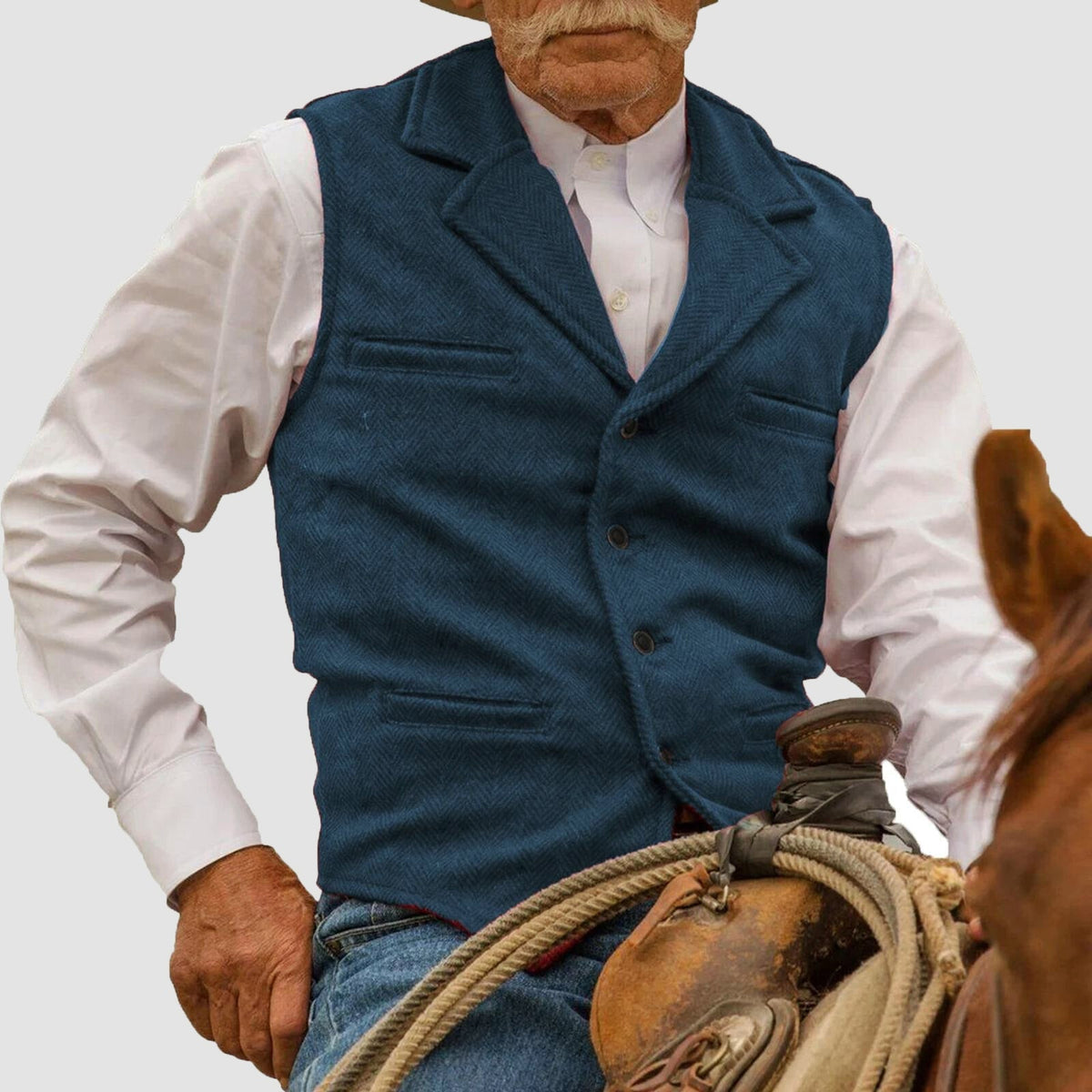 Pánská vintage vesty s herringbone vzorem s knoflíkovou légou a klopami