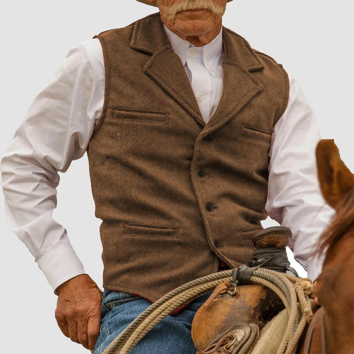 Pánská vintage vesty s herringbone vzorem s knoflíkovou légou a klopami