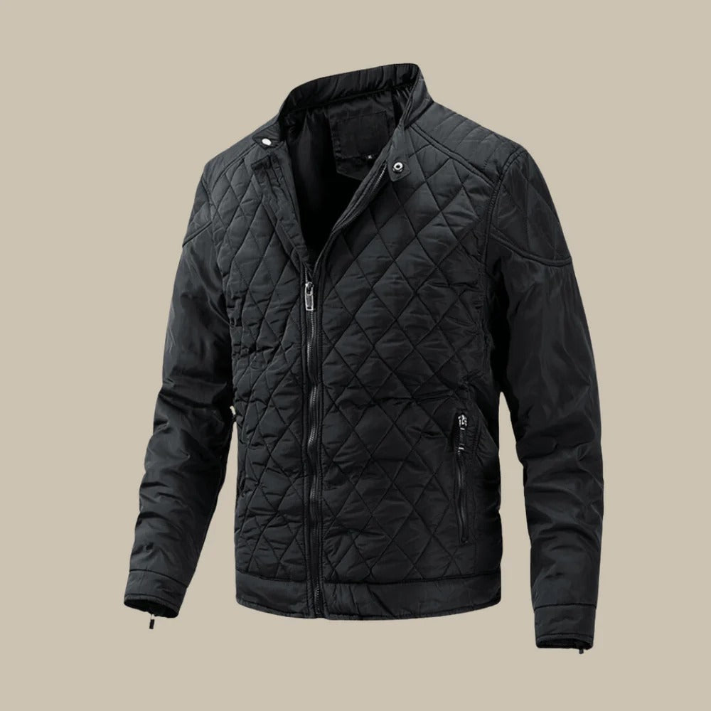 Pánská zateplená bunda s přiléhavým střihem, vysokým límcem a zipem