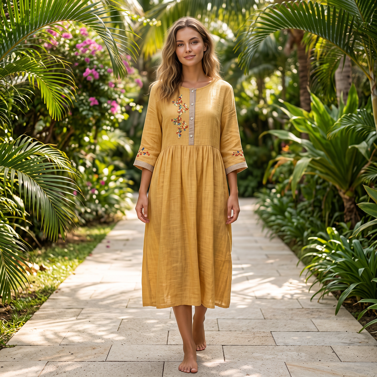 Laura - Uvolněné boho vyšívané šaty