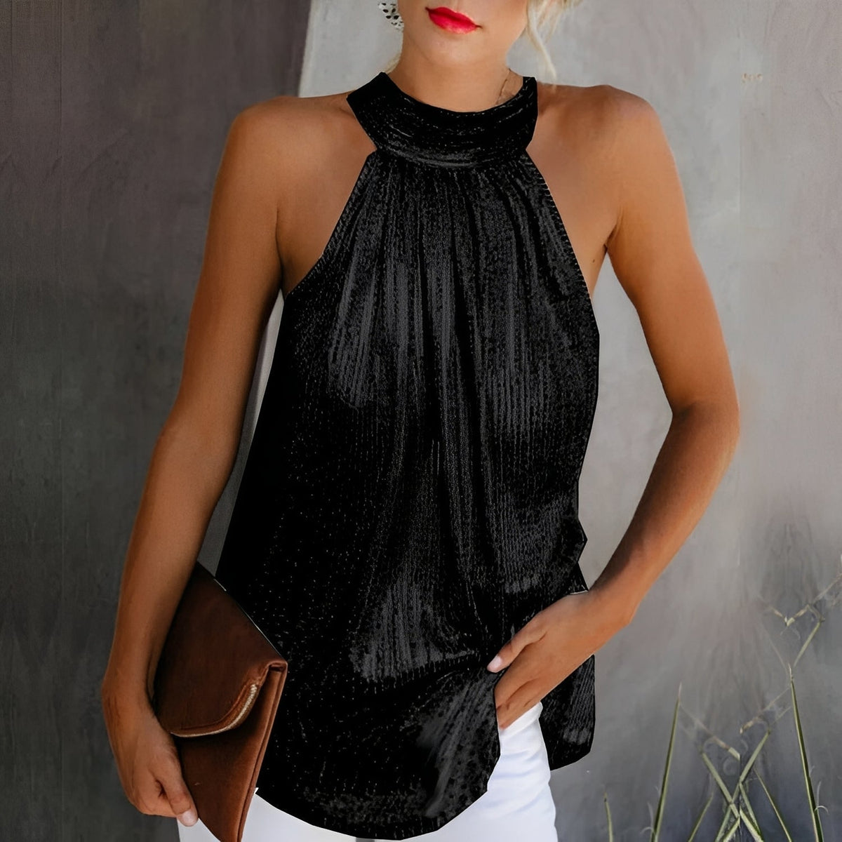 Loni - Stylový třpytivý halter top