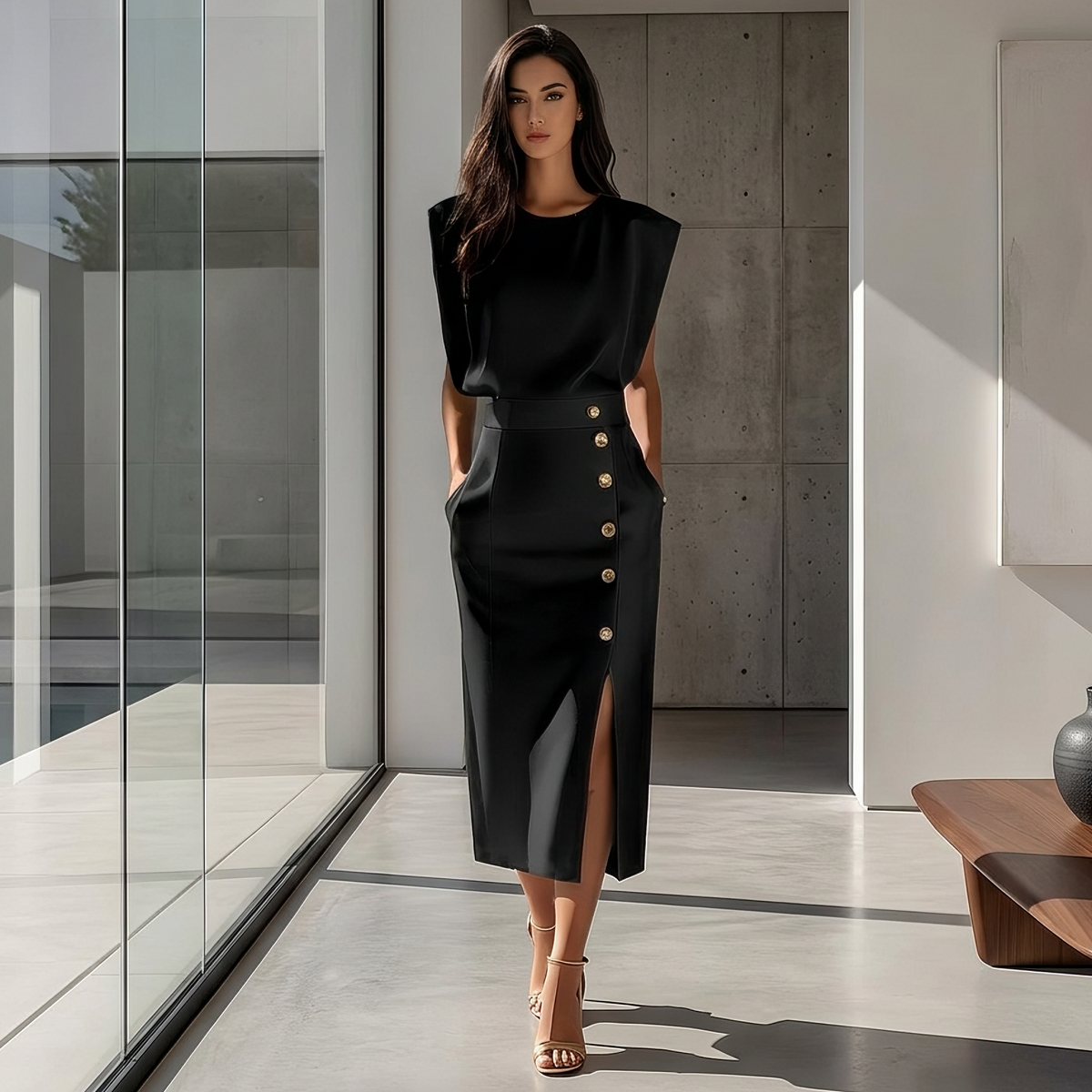 Daniela - Elegantní midi šaty s rozparkem